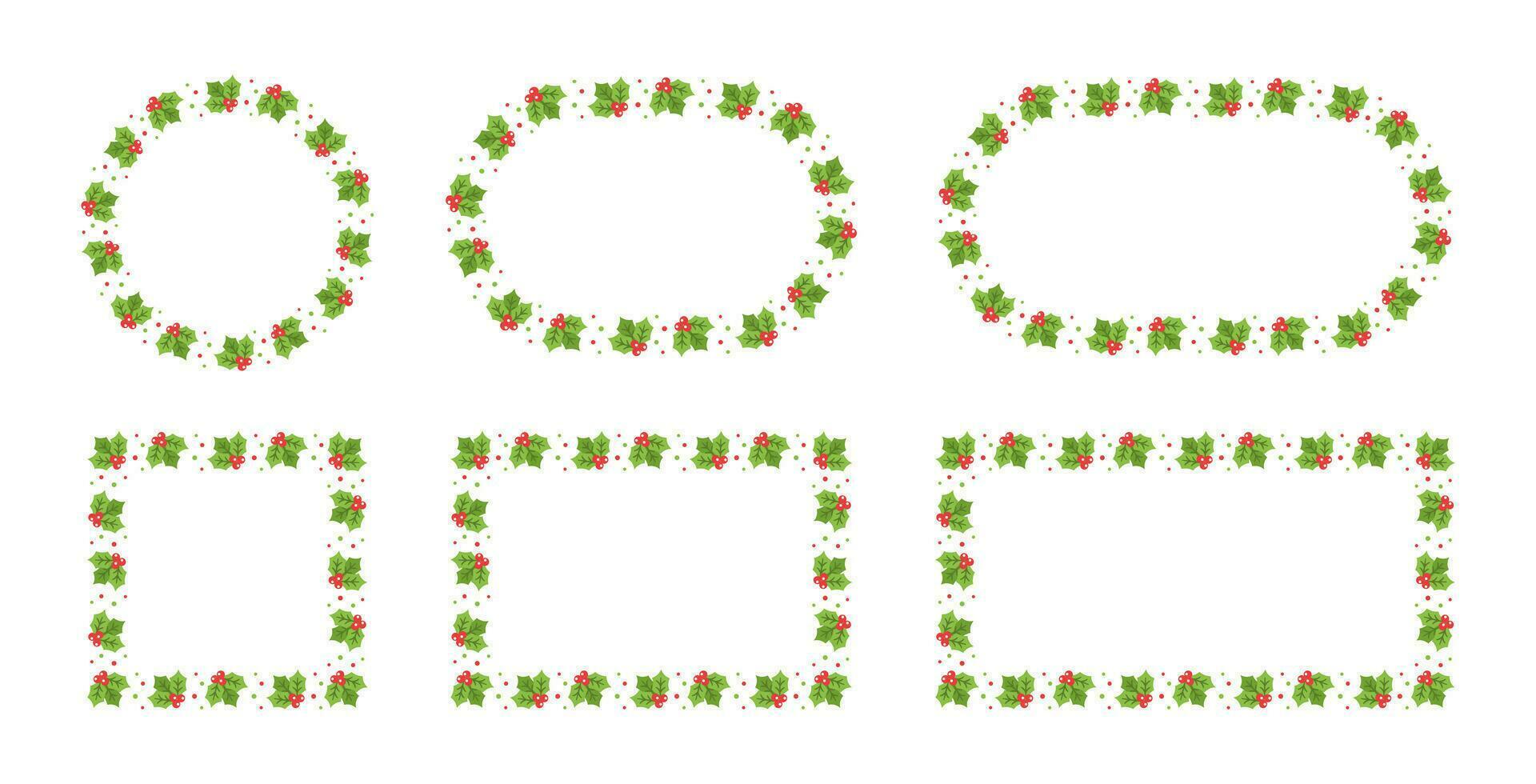 Round Mistletoe Frame, Christmas and New Year Card Template, Winter Holiday Season Plant Design Border. Vector Illustration for greetings, invitation, social media post.
