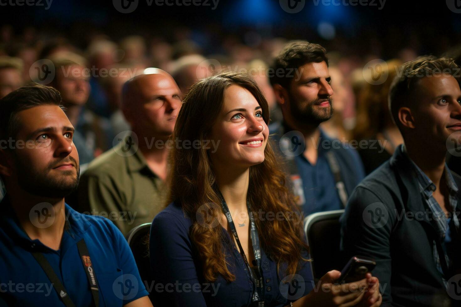 Conference hall audience full of tech people, created with generative AI photo