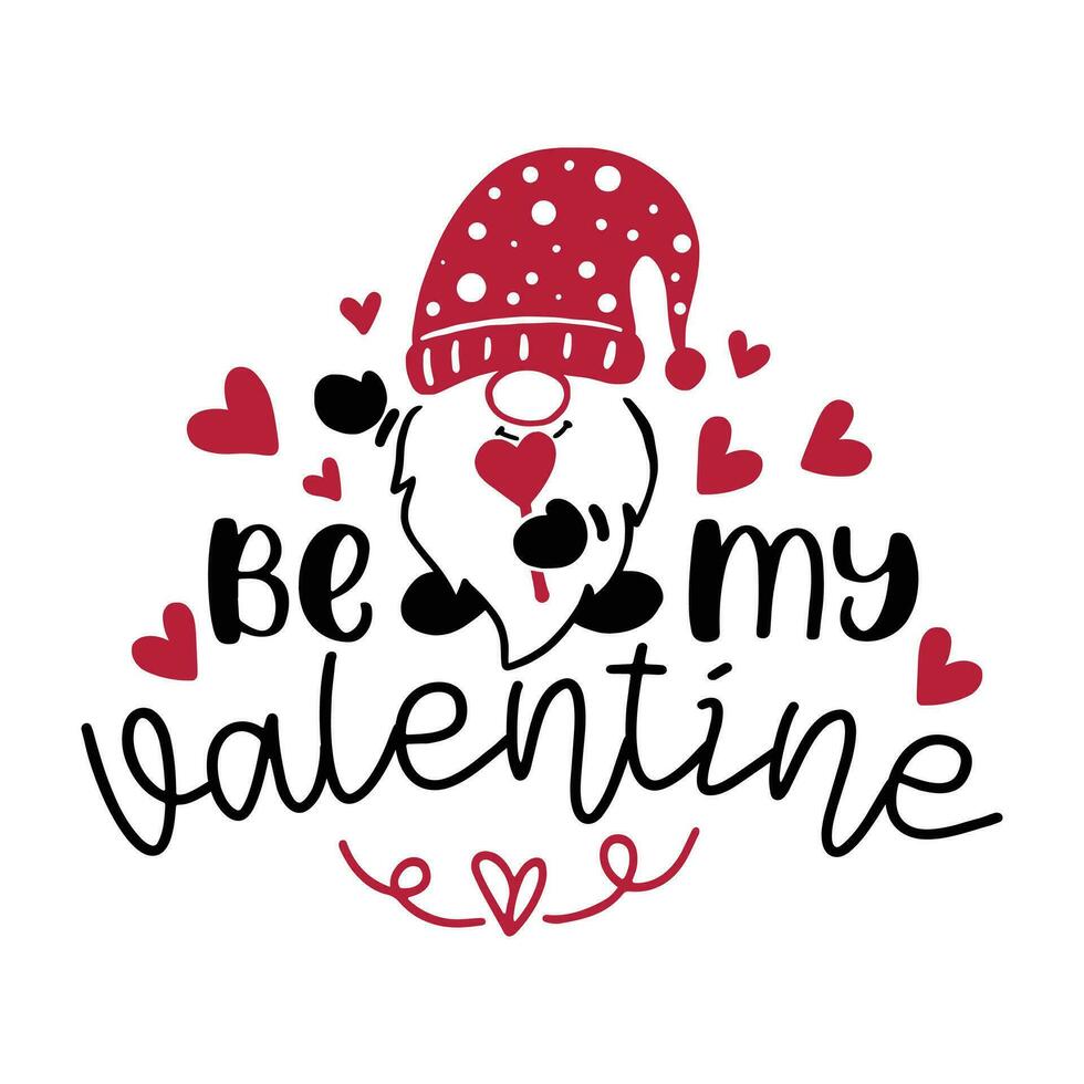 Cute Love Gnomes Cartoon Characters With Text Happy Valentine's Day. Vector Hand Drawn Illustration Isolated On Transparent Background