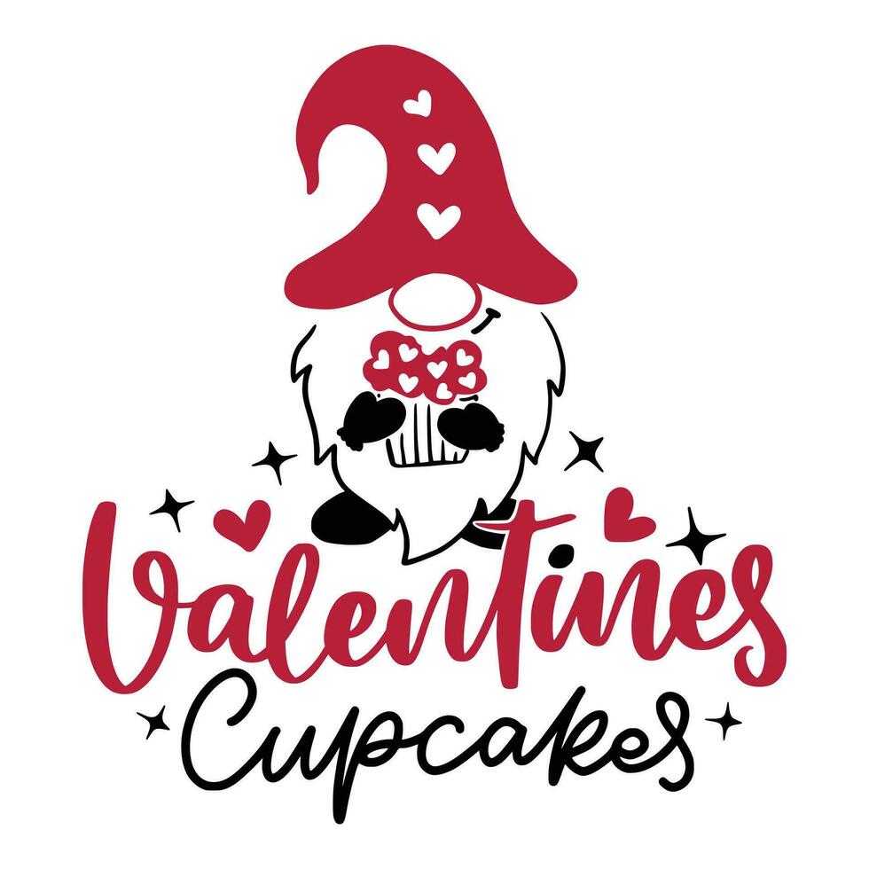 Cute Love Gnomes Cartoon Characters With Text Happy Valentine's Day. Vector Hand Drawn Illustration Isolated On Transparent Background