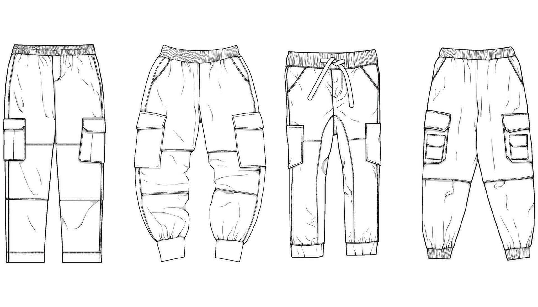 carga pantalones Moda mano dibujo técnico modelo. carga bolsillo Moda Bosquejo para capacitación. vector