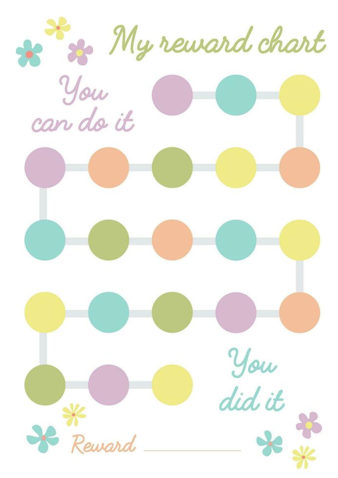 Pastel reward chart. Printable chore chart for girl. Toddler routine chart. Behavior chart for kids. Sticker chart. Daily routine chart. vector