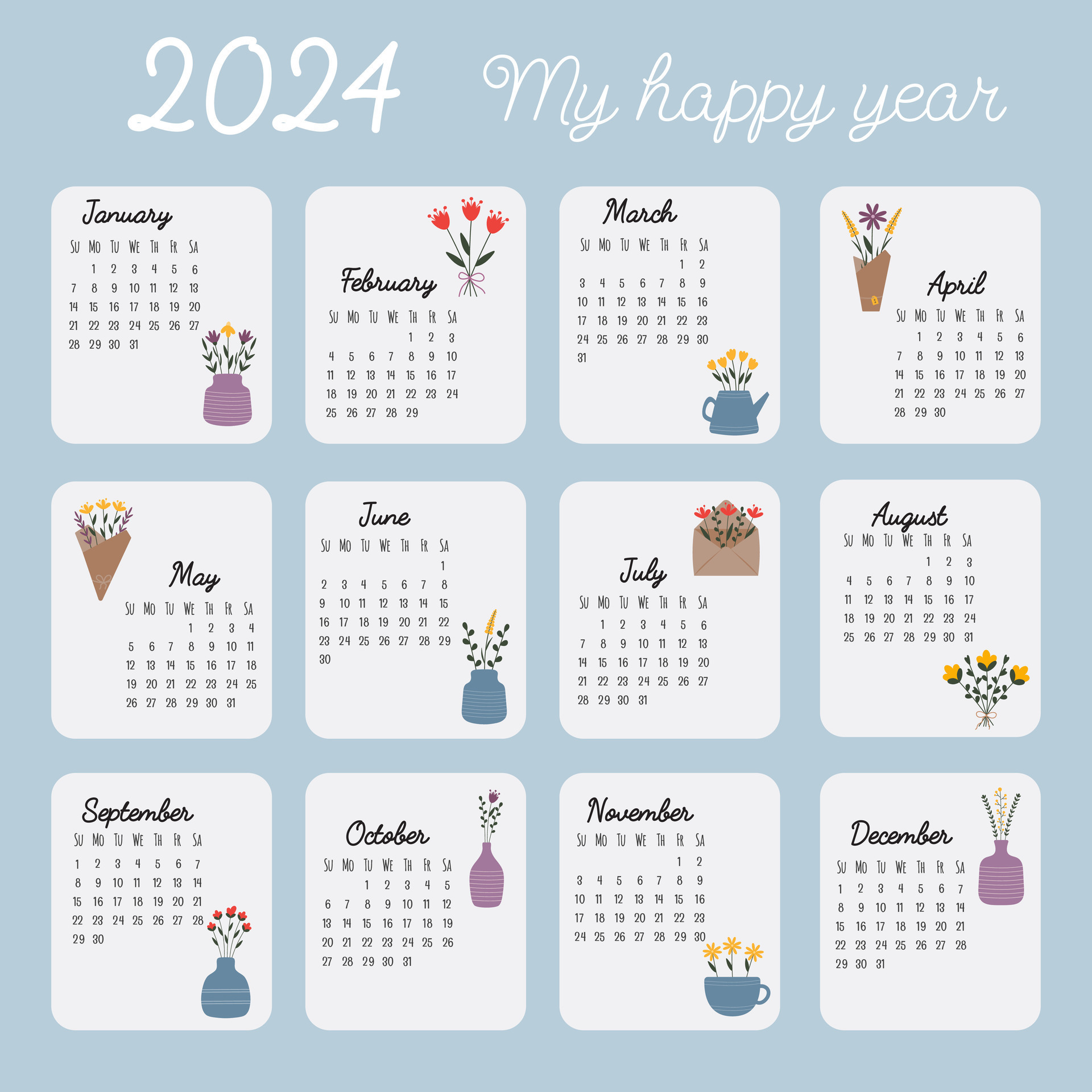 imprimible mano dibujado calendario 2024. calendario red. domingo