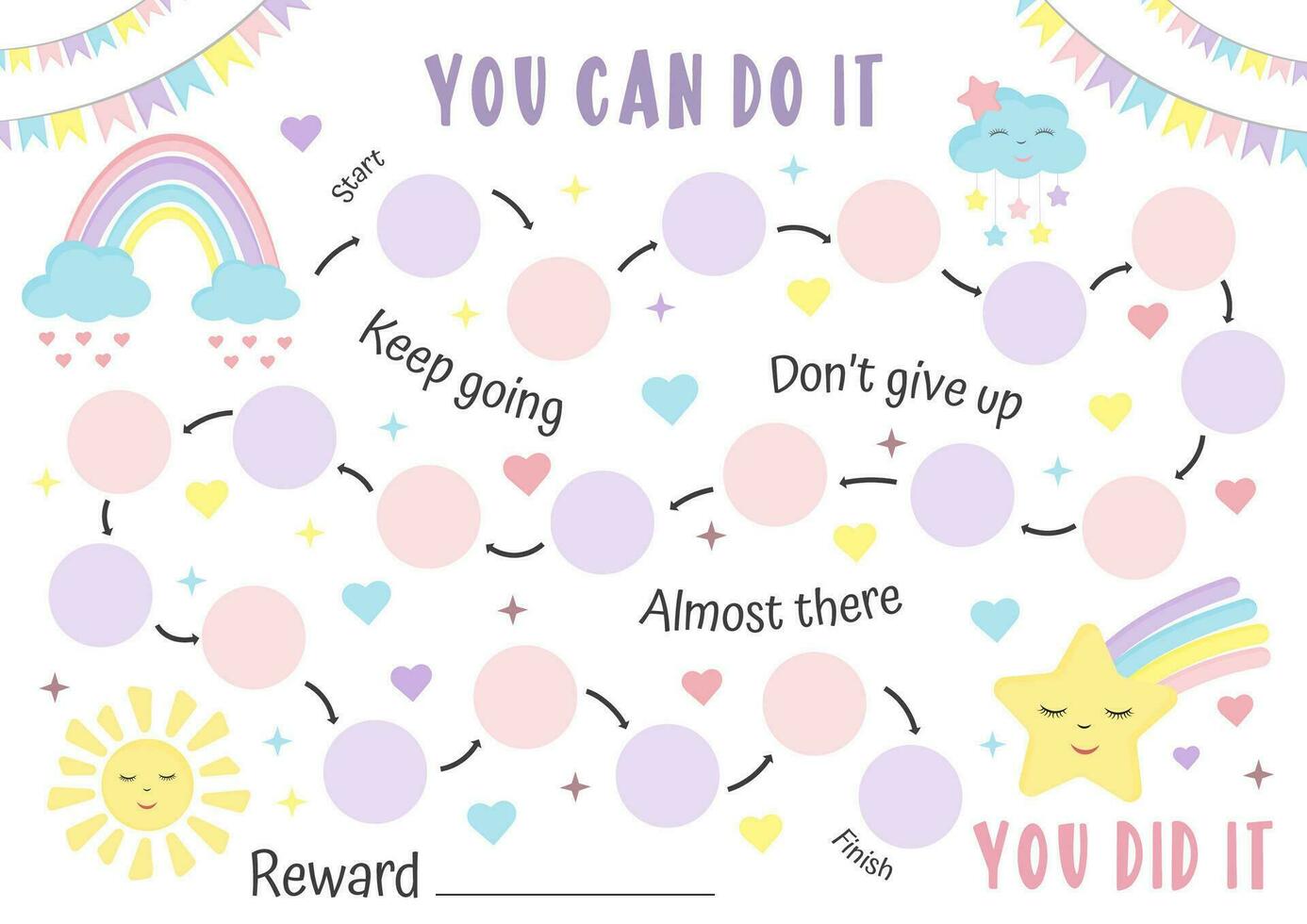 printable rainbow reward chart for little girl princess. sticker