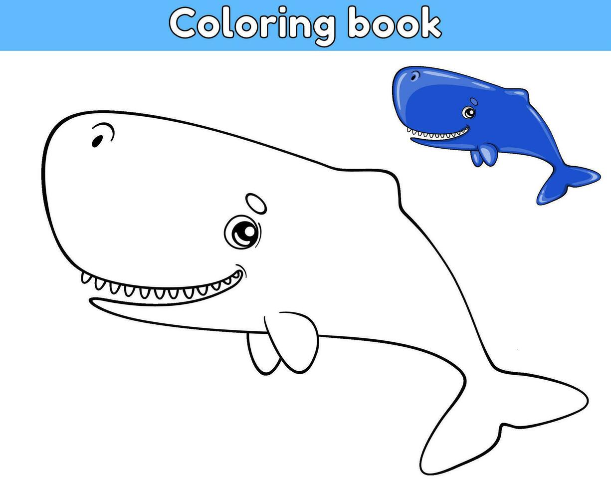 página de el niños colorante libro. color dibujos animados ballena. hoja de cálculo para niños con contorno mar animal. vector contorno ilustración Oceano criatura. aislado en un blanco antecedentes.