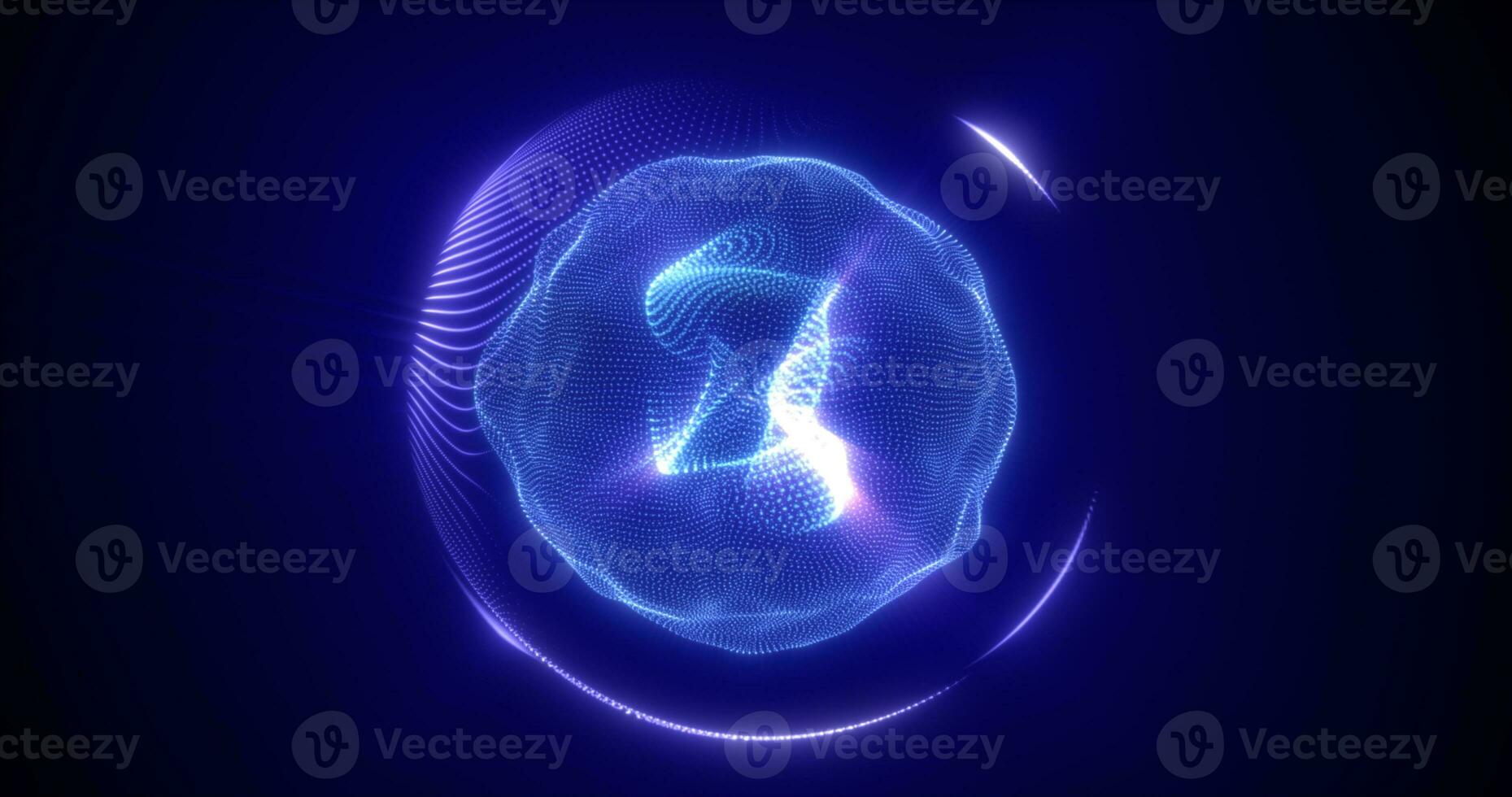 Abstract blue energy sphere from particles and waves of magical glowing on a dark background photo