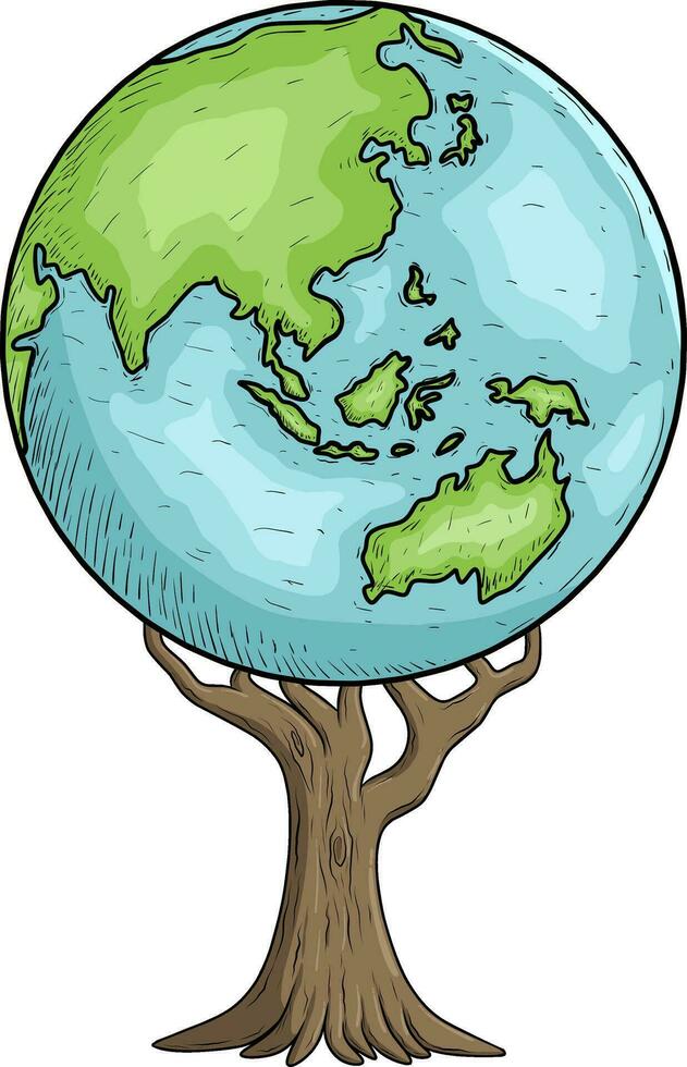 cartoon of save earth with tree nature isolated on white vector