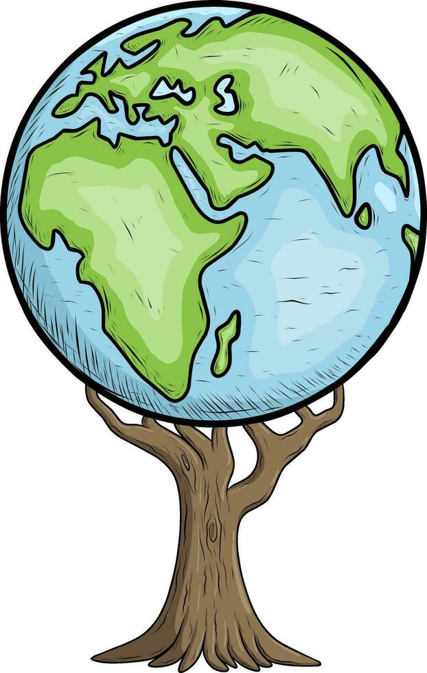 cartoon of save earth with tree nature isolated on white vector