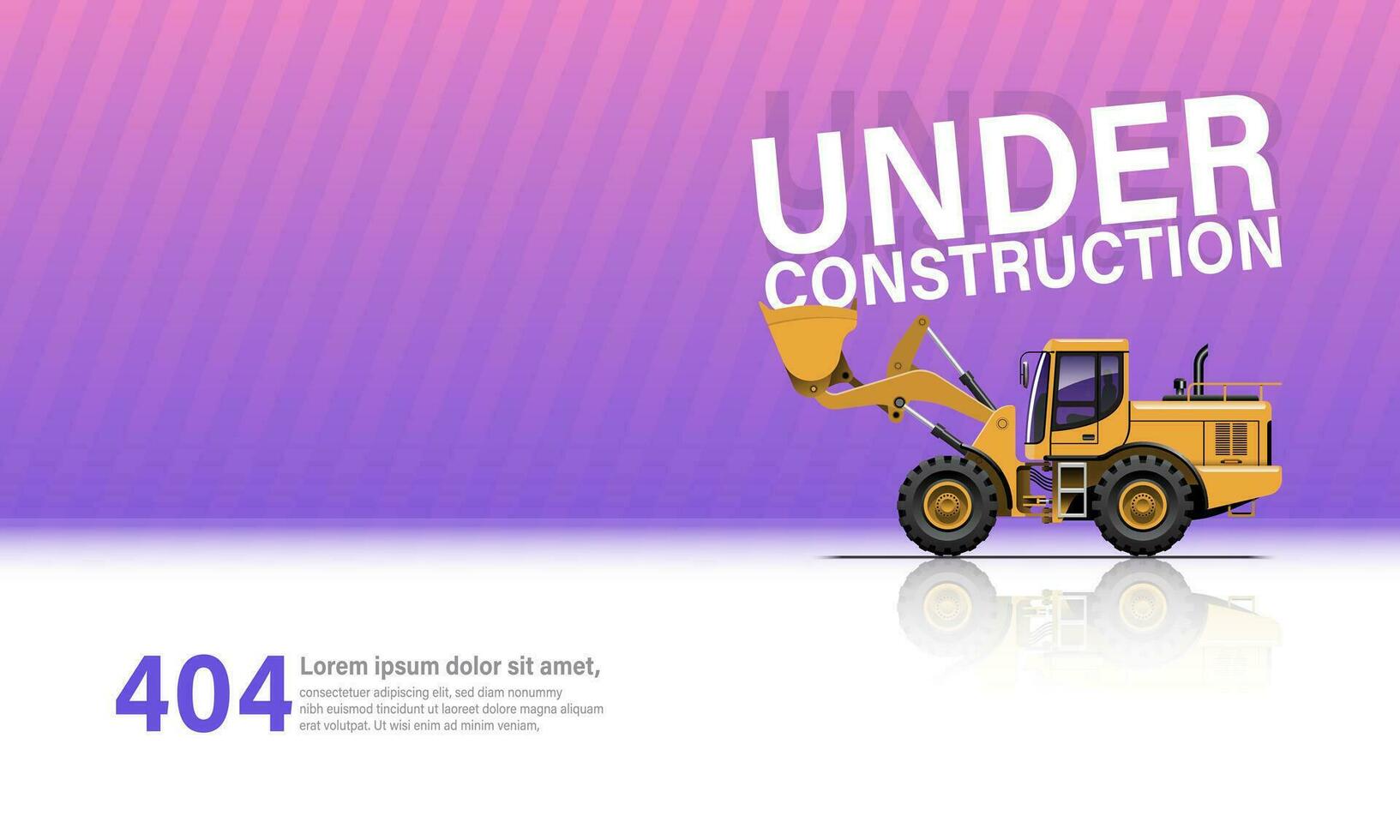 Under Construction Template, Wheel Loader Tractor on Pink Gradient Bacground. vector