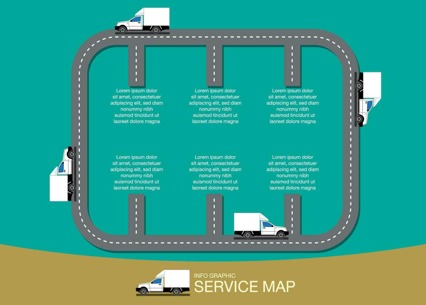 Servicio mapa informacion gráfico con recoger camión en la carretera. vector