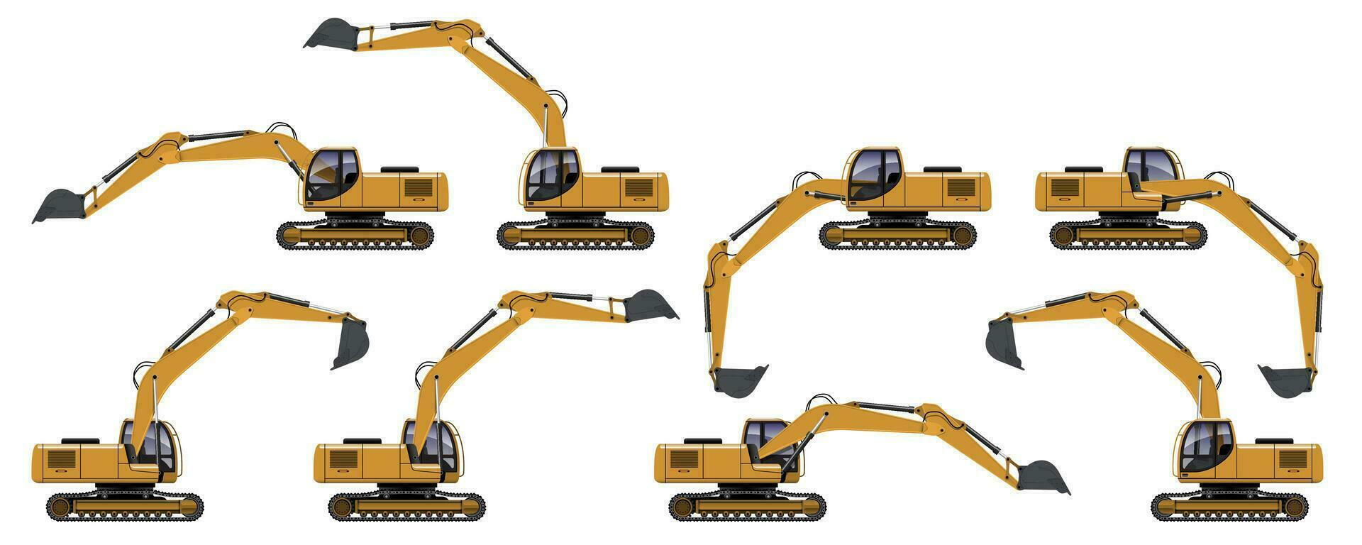 Element of Excavator Tractor in Different Action. vector