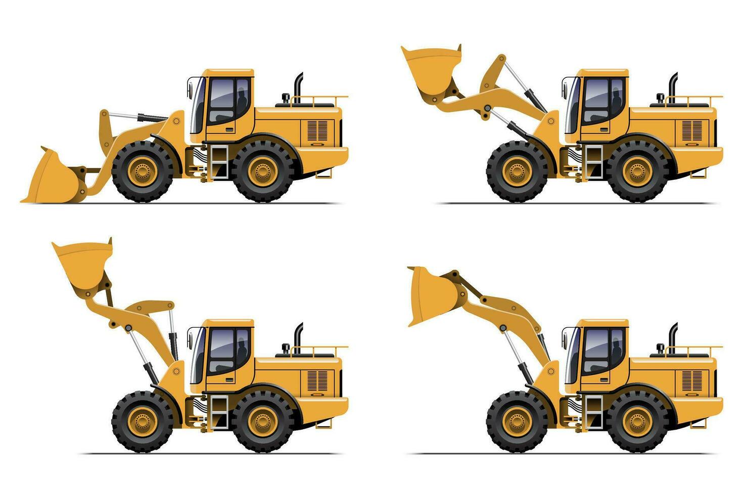 Set of Yellow Wheel Loader Tractor vector