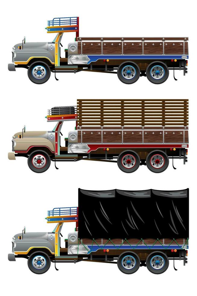 Set of Vintage Lorry Truck. vector