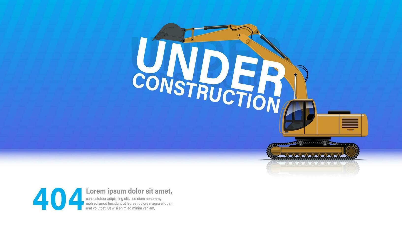 Under Construction Template, Excavator Tractor on Blue Gradient Background. vector