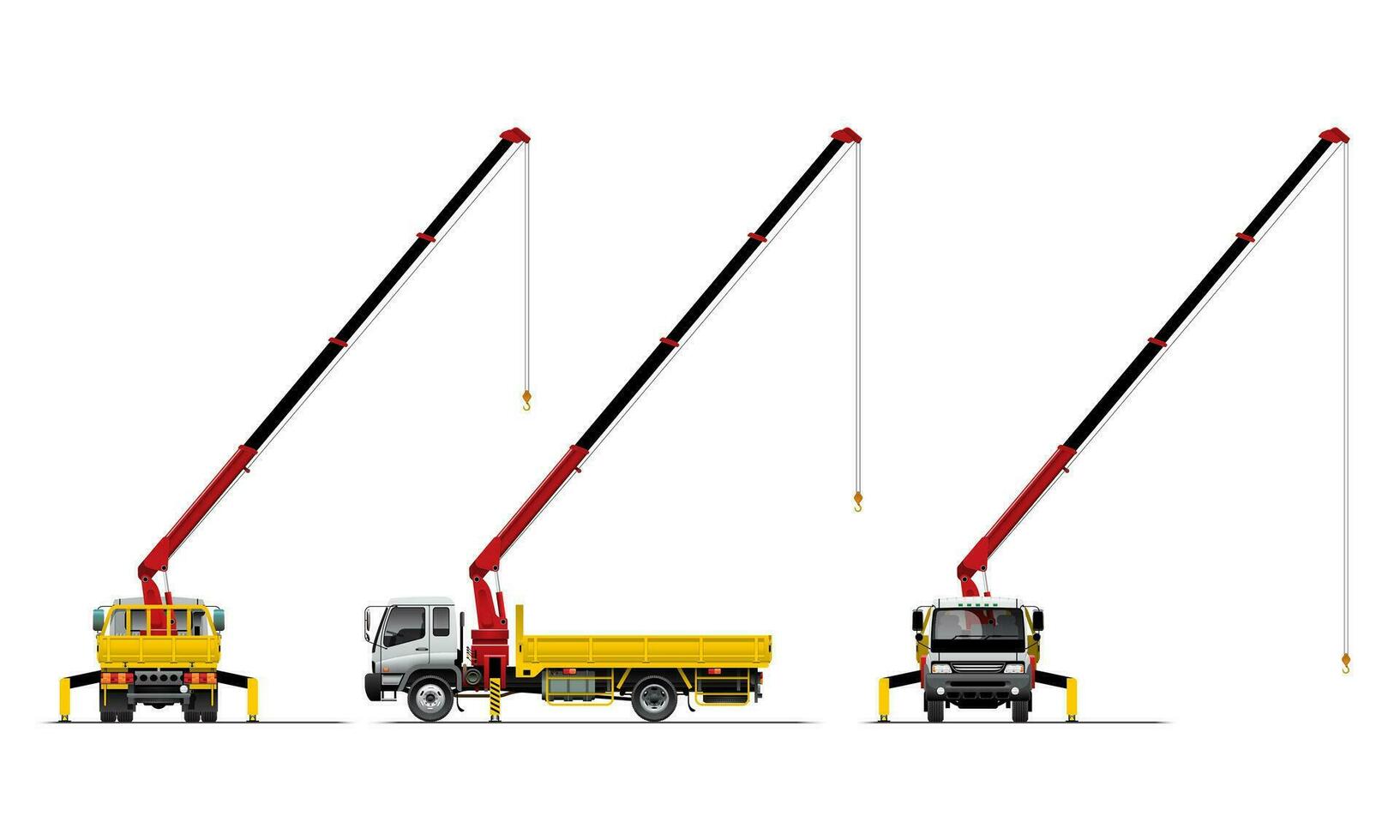 Flatbed Truck with Mounted Crane Lifting and Expand Arm. vector