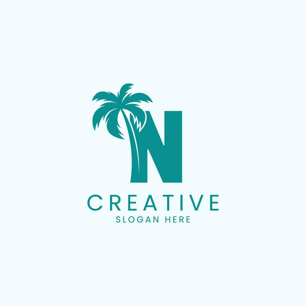 Beach Palm Tree With Letter N Logo Design Vector Image
