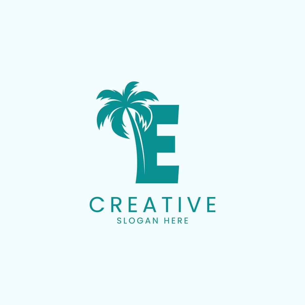Beach Palm Tree With Letter E Logo Design Vector Image