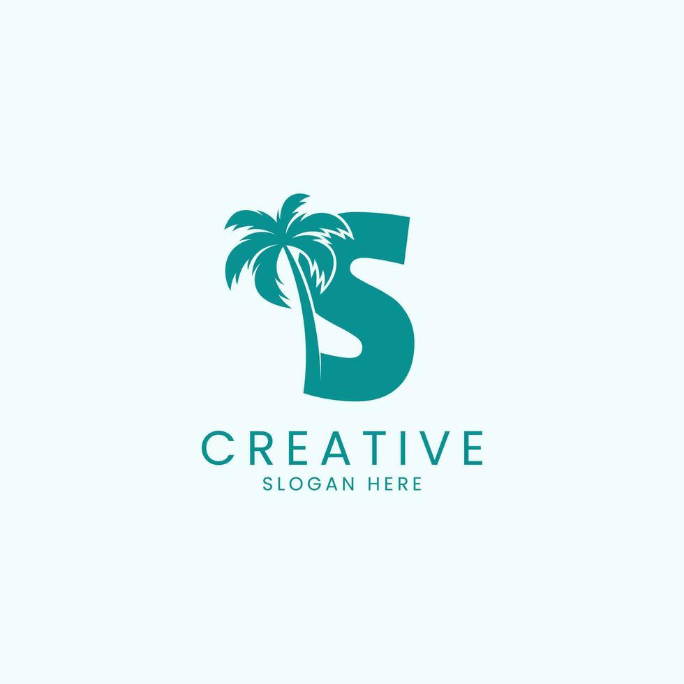 Beach Palm Tree With Letter S Logo Design Vector Image