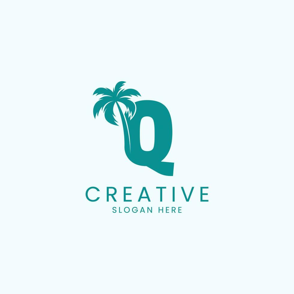 Beach Palm Tree With Letter Q Logo Design Vector Image