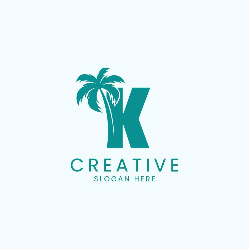 Beach Palm Tree With Letter K Logo Design Vector Image