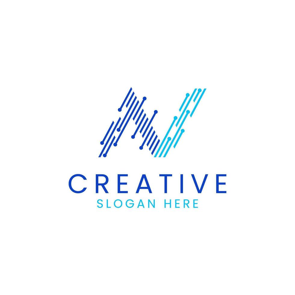 Letter N technology line dot connection logo design vector