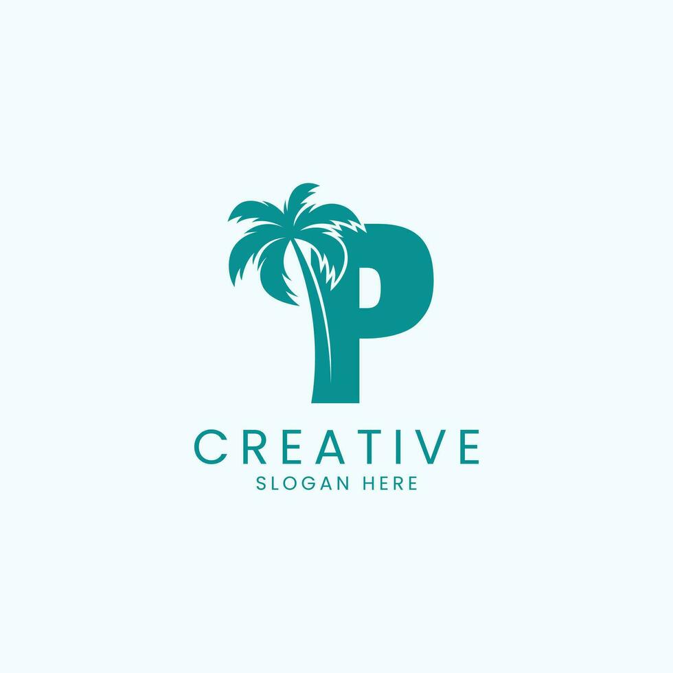 Beach Palm Tree With Letter P Logo Design Vector Image