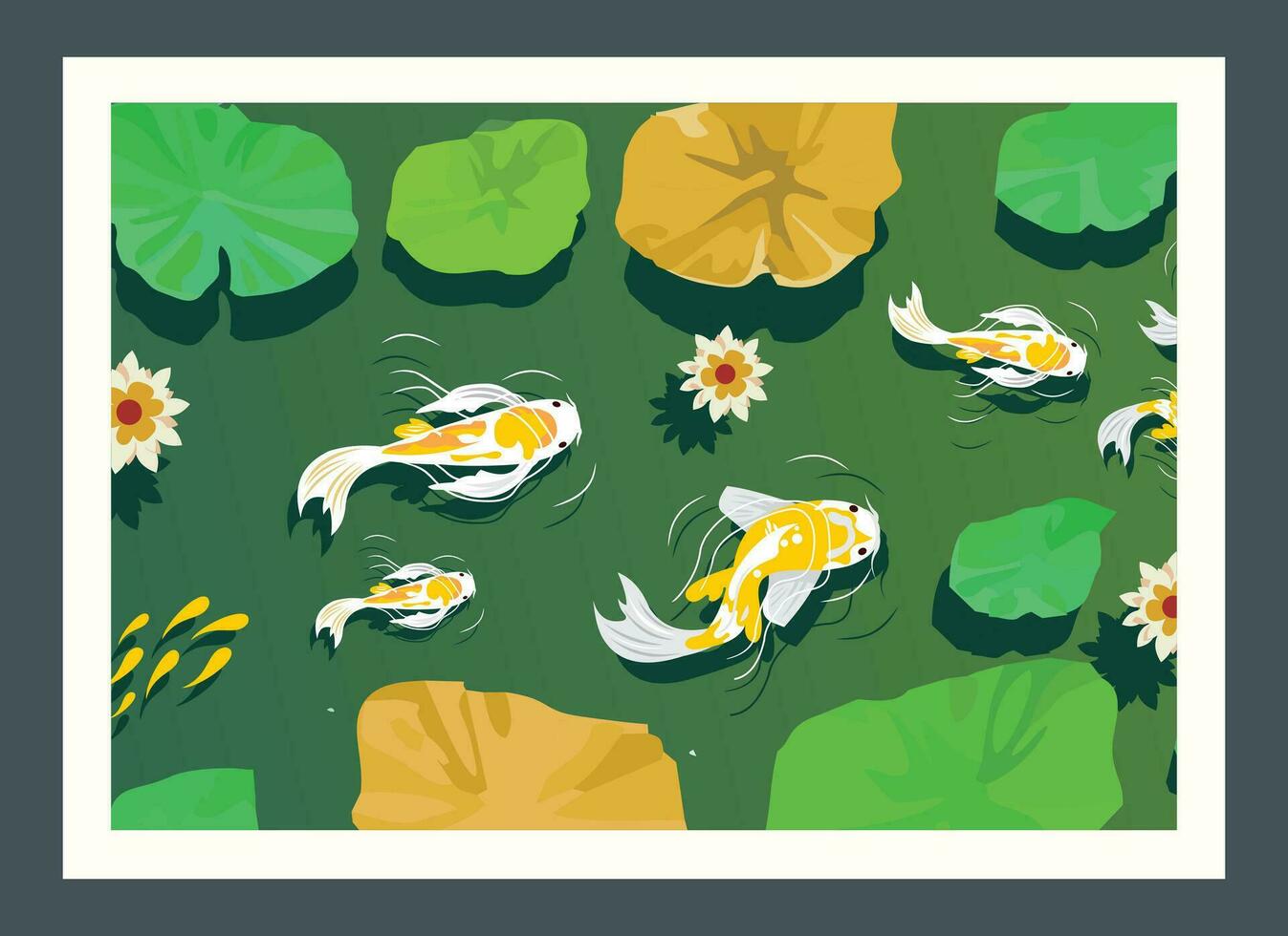 Koi Fish painting design, illustration of koi fish in a pond, wall decoration. home decoration painting. vector