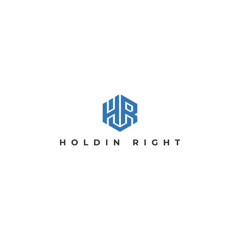 Abstract Initial letter HR or RH logo minimalist line art monogram hexagon shape logo in blue color isolated on white Background. Letter HR logo applied for business and consulting company logo design vector