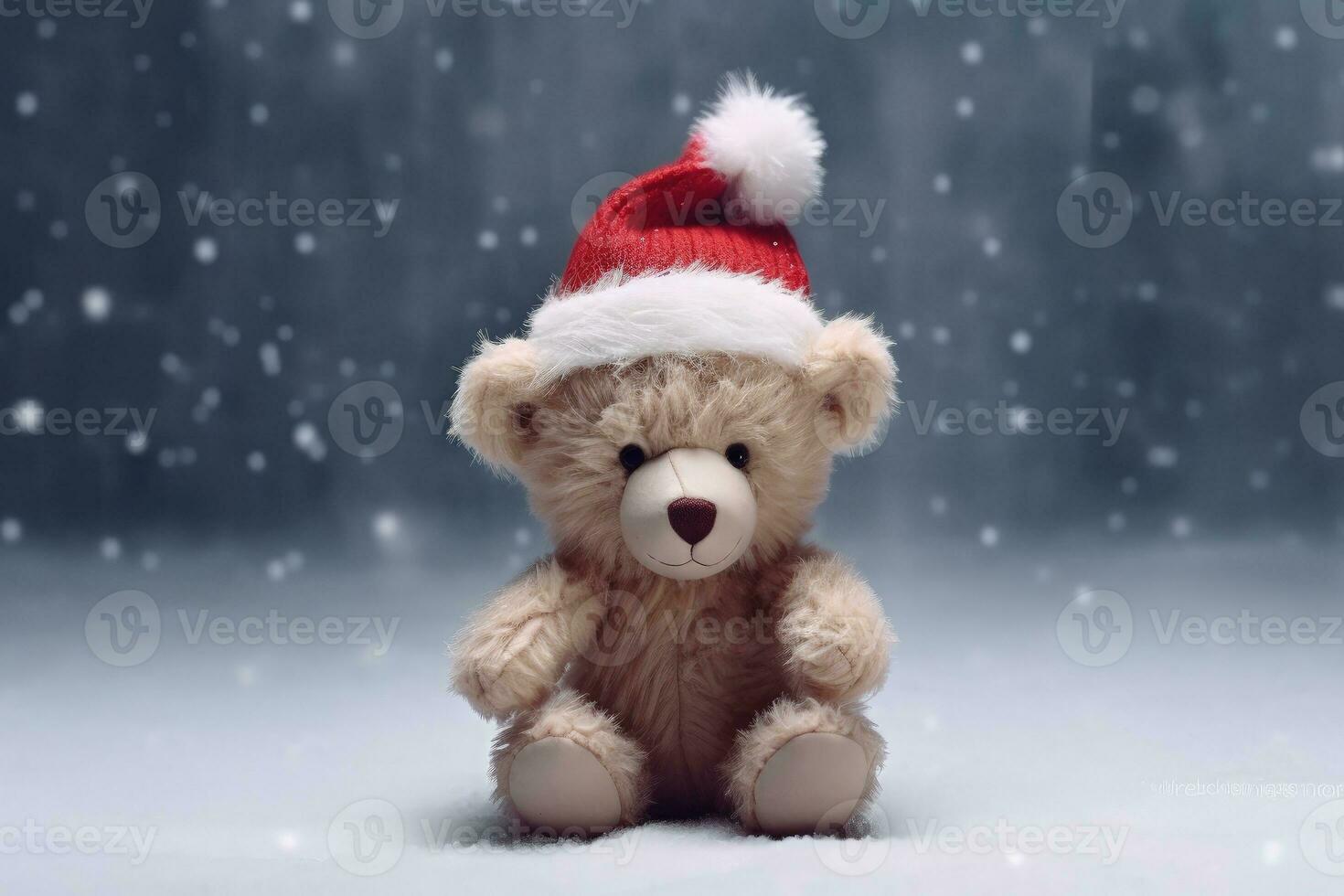 Teddy bear with Santa Claus hat, christmas holiday concept. Generative AI photo