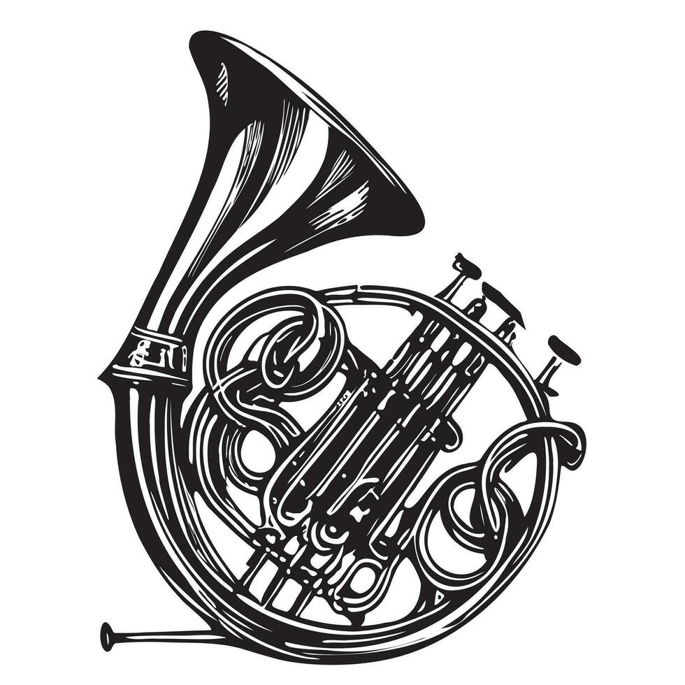 French horn hand drawn sketch Vector illustration in doodle style Music