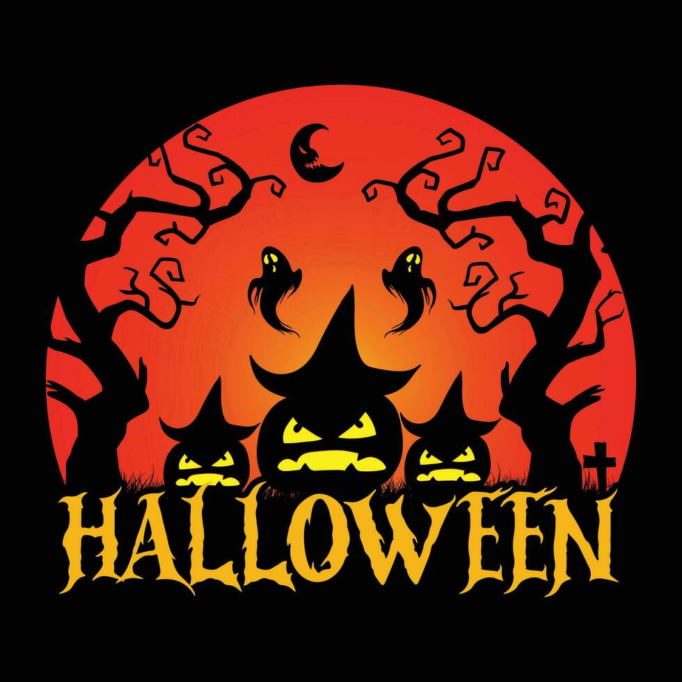 Halloween with Pumpkin Tshirt Design - Halloween Vector Design
