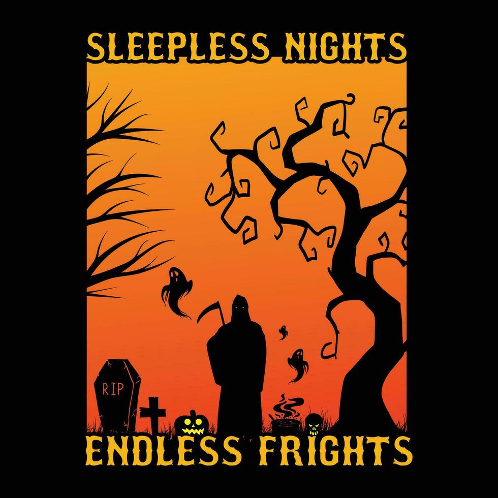 Slwwpless Night Endless Feight Tshirt Design -  Halloween Vector Design