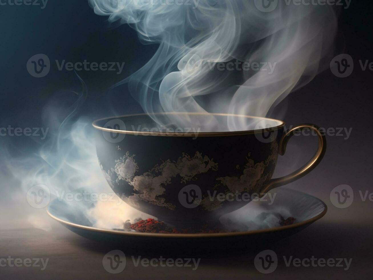 Dark elegance steam rises from fresh black coffee, generative AI. photo