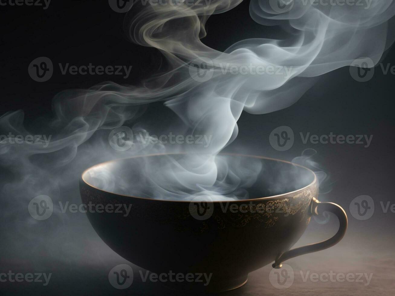 Dark elegance steam rises from fresh black coffee, generative AI. photo