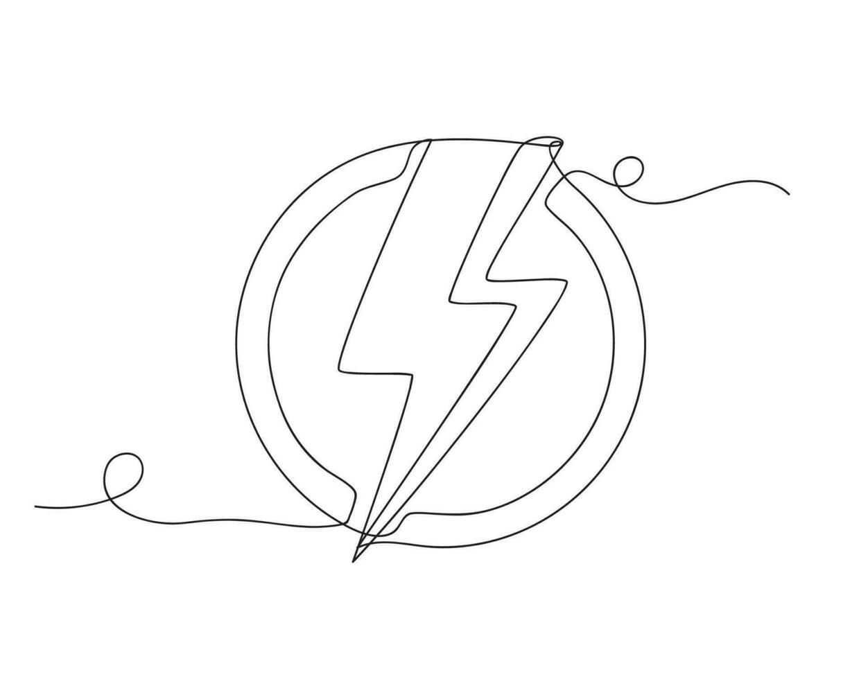 Continuous one line electric shape in circle isolated. vector