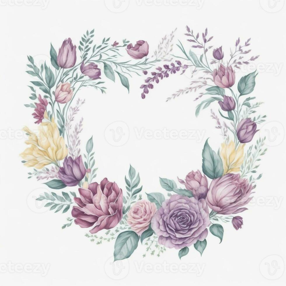 Watercolor floral frame. Illustration generative AI. photo