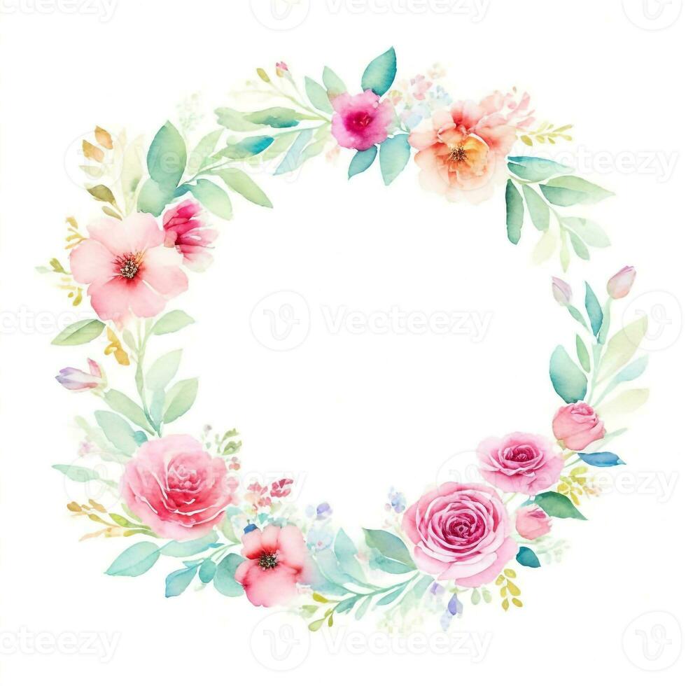 Watercolor floral frame. Illustration generative AI. photo