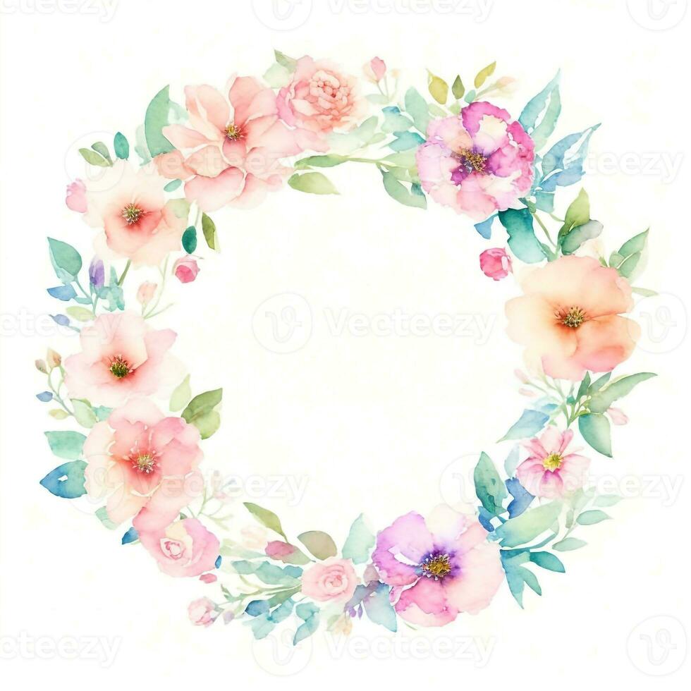 acuarela floral marco. ilustración generativo ai. foto