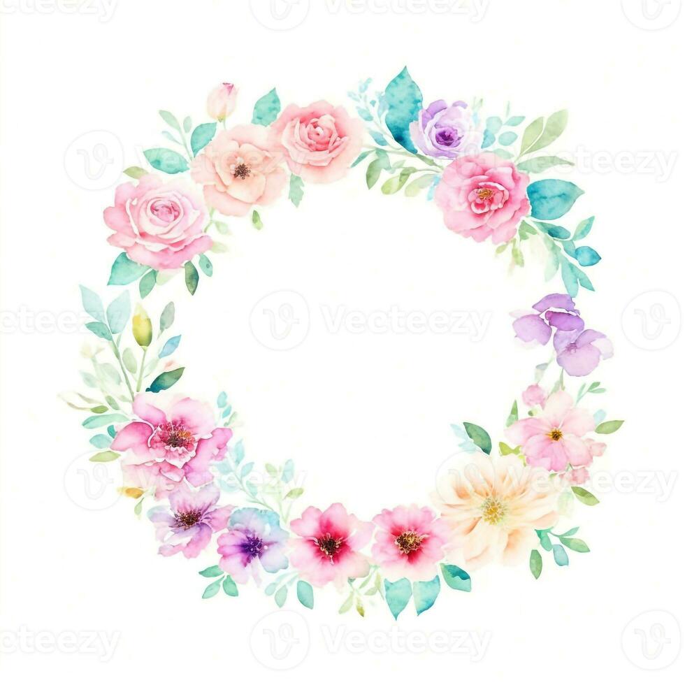 Watercolor floral frame. Illustration generative AI. photo