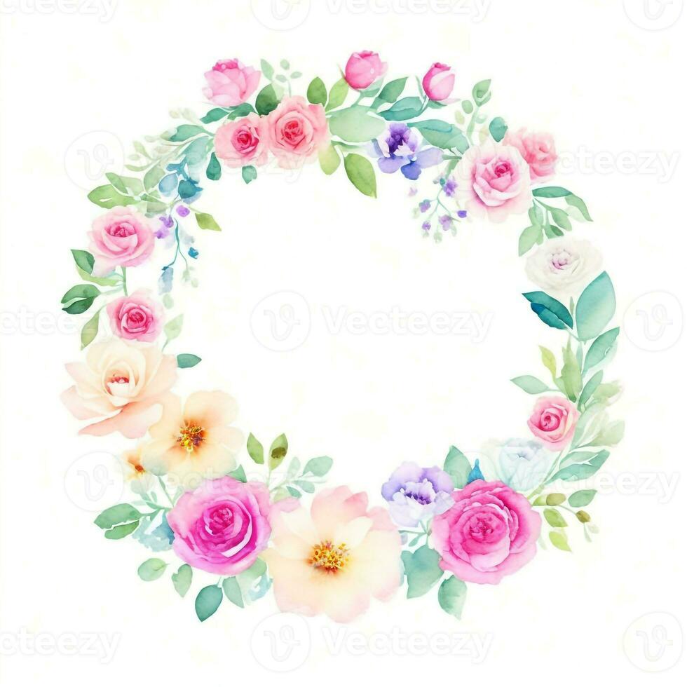 Watercolor floral frame. Illustration generative AI. photo