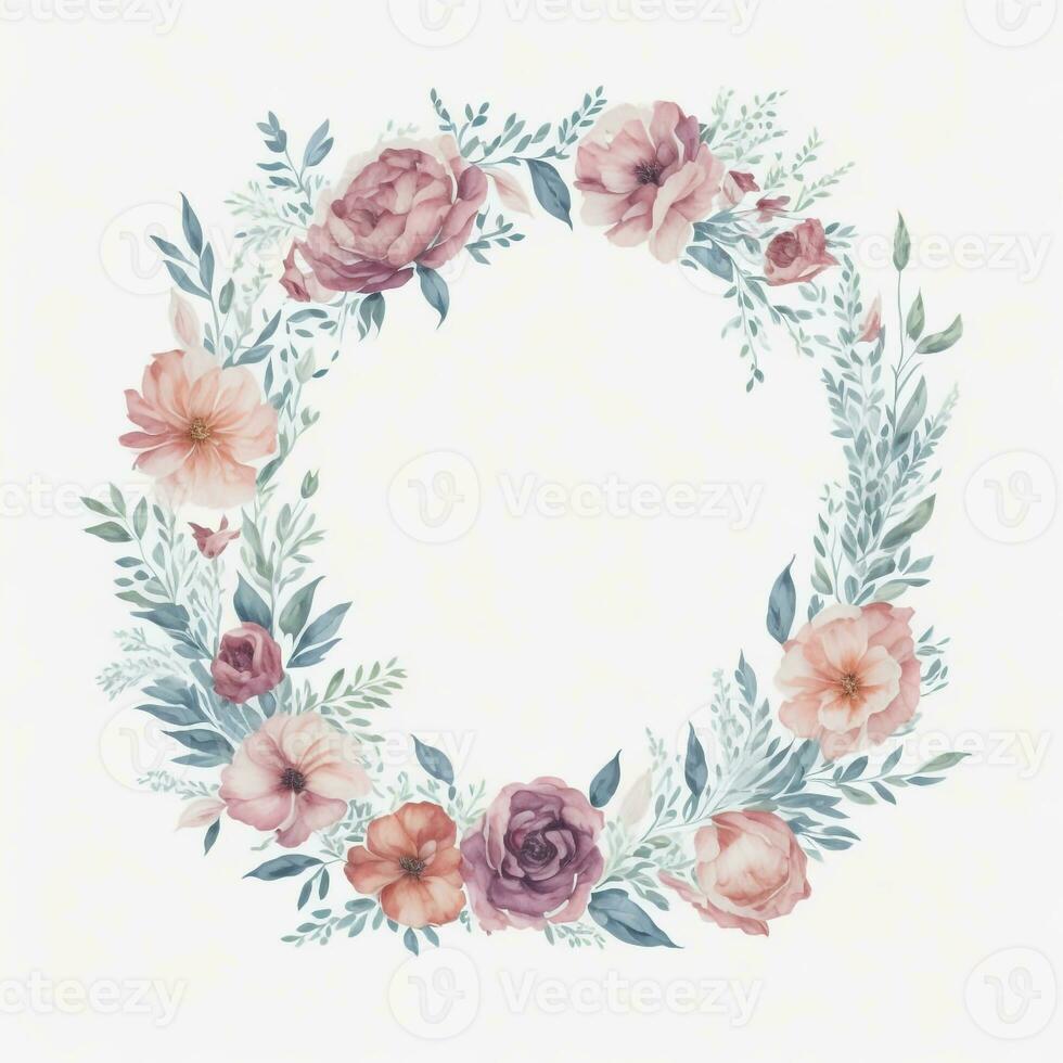 Watercolor floral frame. Illustration generative AI. photo