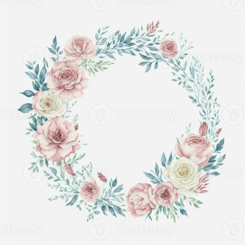 Watercolor floral frame. Illustration generative AI. photo