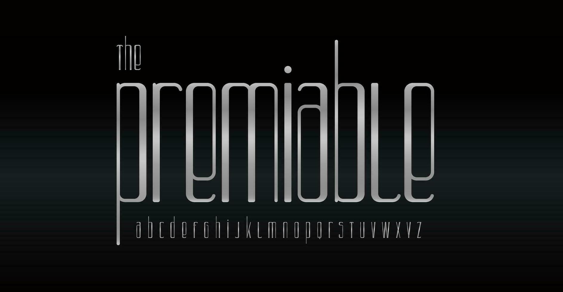 Slim grey font aluminum letters with rounded corners for fashion, ultra slim logo lettering and headline, premium luxury style typographic design. Vector typography.