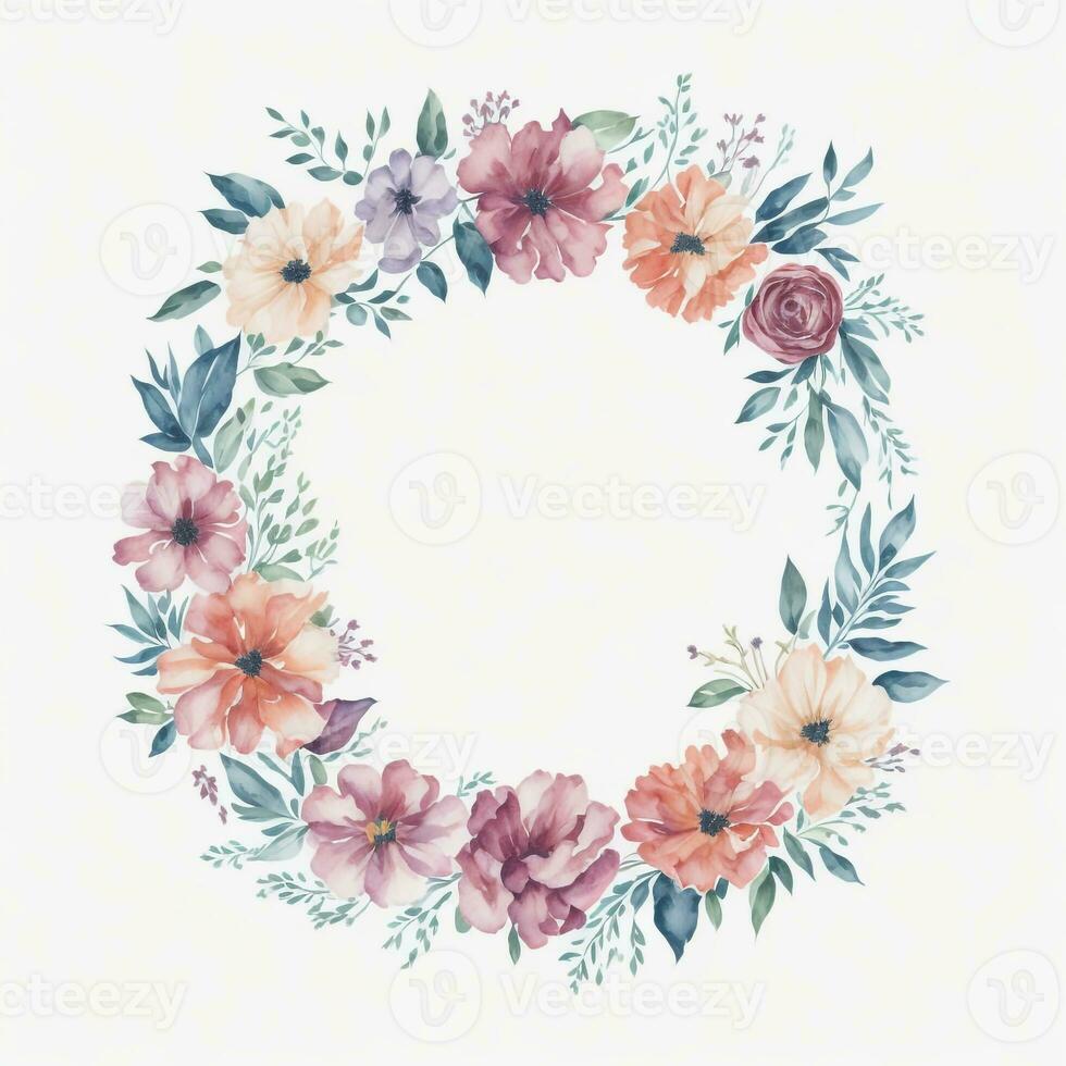 Watercolor floral frame. Illustration generative AI. photo