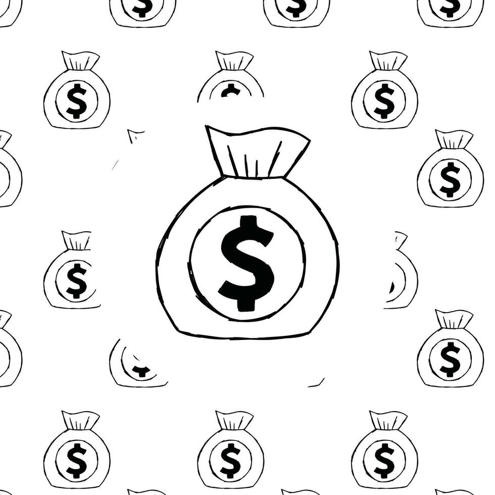Dollar icon design with hand drawn outline style in black and white vector