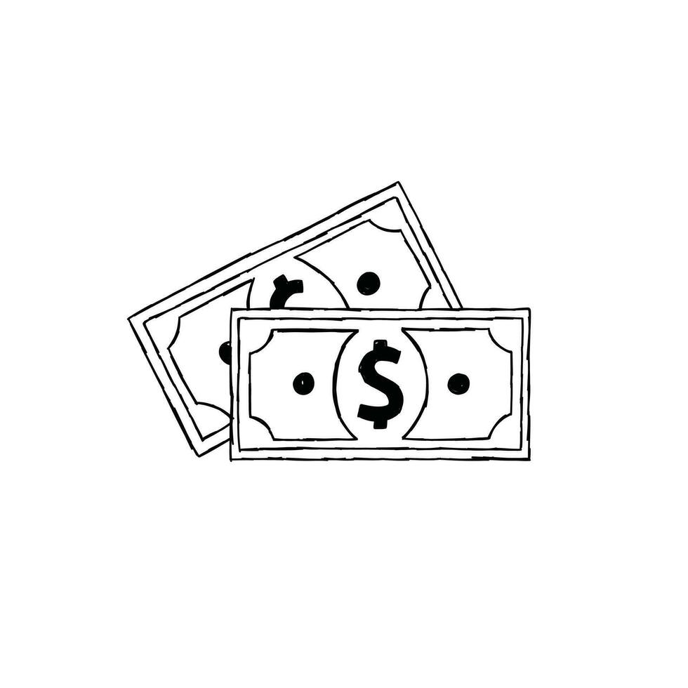 Dollar icon design with hand drawn outline style in black and white vector