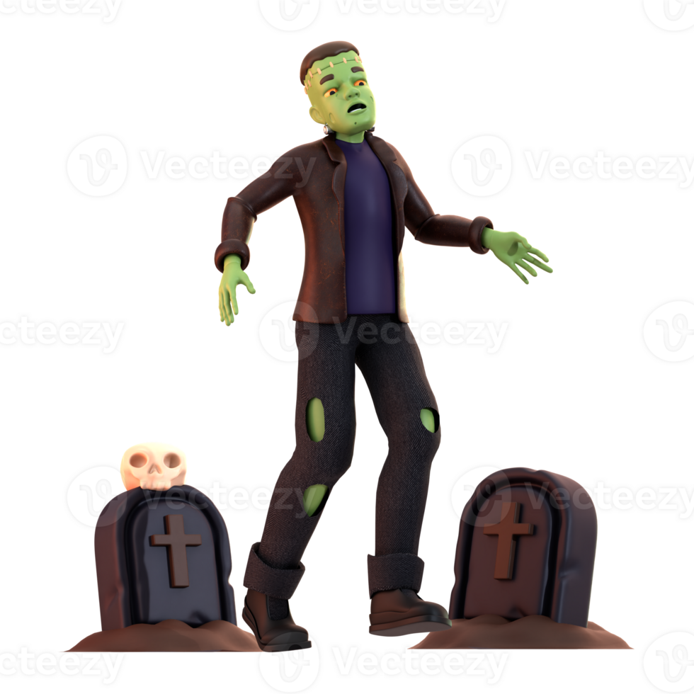 Frankenstein with tombstones  3D Illustration png