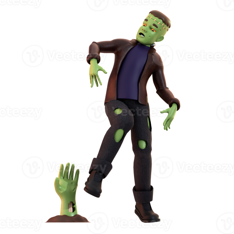 frankenstein och zombie hand 3d illustration png