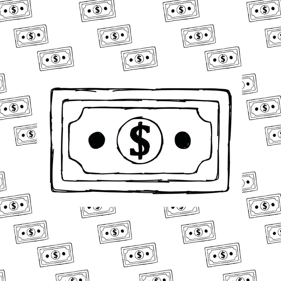 Dollar icon design with hand drawn outline style in black and white vector