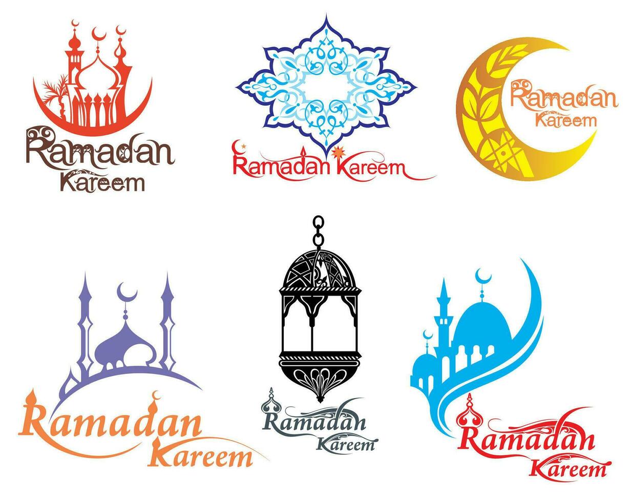 Ramadan Karim Arabic typography With moon and Islamic mosque symbol vector